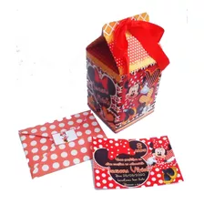 30 Convites Minnie Vermelha + 30 Caixa Milk Personalizados