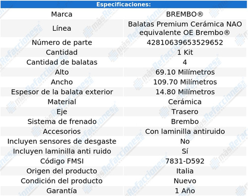 Brembo Balatas Volvo S60 R 2004-2007 Trasero Foto 3