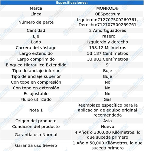 Par Amortiguadores Traseros Gas Oespectrum Vanagon 80-91 Foto 3