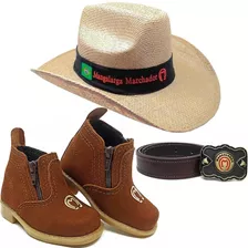 Kit Country Infantil Bota Rodeo + Chapeu Mm + Cinto E Fivela