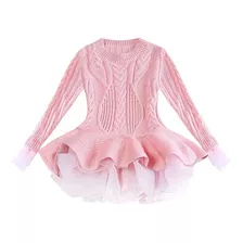 Vestido Inverno Lã Tricot Rosa Manga Longa Tam 3 Anos Menina