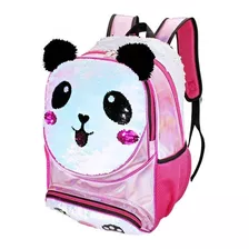 Mochila Primaria Panda Lentejuela Reversible Wilys W375 Color Rosa