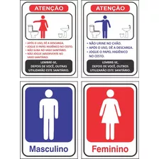 4 Placas De Sinalização Banheiro Feminino Masculino Regras 