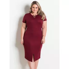 Vestido Midi Bordô Com Fenda Fontal