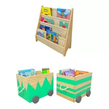 Kit Organizadores Infantil, Rack Para Livros + Caixotes Toys