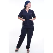 Conjunto Hospitalar Pijama Marinho Uniforme Com Bordado 