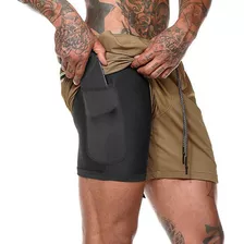 Shorts Esportivos Homens 2-em-1 Treino Corrida Com Bolso