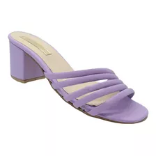 Zapatilla 4 Tiras Dama Pastel Tacón Cuadrado Elegante Moda