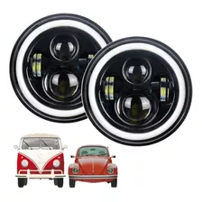 Kit 2 Farol Angel Eyes Defender Led Jeep Troller Fusca Kombi