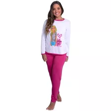 Pijama Longo Feminino Adulto De Malha E Blusa Manga Comprida