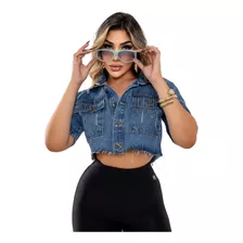 Blusa Cropped Jeans Sem Lycra Com Brilho Revesst Jeans.