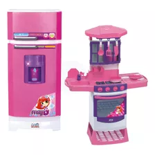 Cozinha Infantil + Geladeira Mágica Sai Água De Verdade Cor Rosa