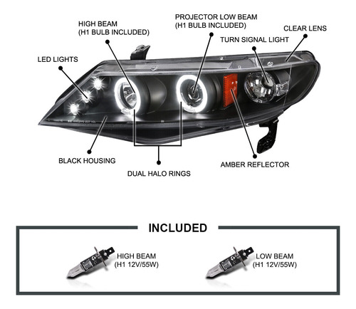 Par Faro Negro Led 4dr Honda Civic Si 2008 2.0l Foto 2