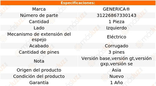 Espejo Izq Elect Corrug 3 Pines Pontiac G6 05/10 Generica Foto 2