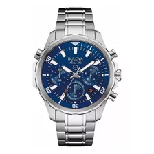 Bulova Marine Star Cronógrafo Original Para Hombre 96b256 Color De La Correa Plateado Color Del Bisel Plateado Color Del Fondo Azul