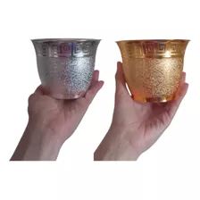 2 Vasos Redondos 9cm Cachepô Dourado E Prata P/ Violeta