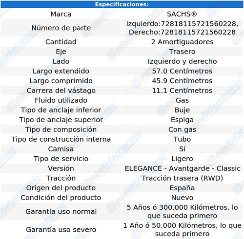 Par Amortiguadores Gas Tras C320 V6 3.2l 01 Al 05 Sachs Foto 2