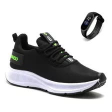 Tenis Esportivo Preto Masculino Crossfit Academia + Relogio 