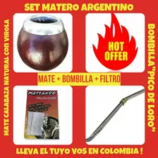 Oferta!set Matero!mate Calabaza Natural+bombilla Pico Loro 