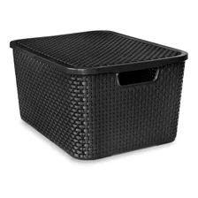 Caja Cesto Canasto Organizador Rattan 7lts Tapa - Negro