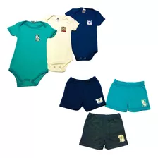 Kit Conjuntinho Bebê 3 Body + 3 Shorts Moletom Oferta Cores