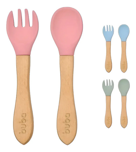 Kit Talheres Garfo E Colher Bebê Em Silicone E Bambu Buba