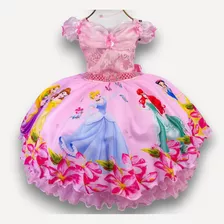 Vestido Princesa Tematico Princesas Disney Rosa