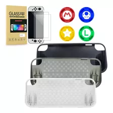 Case Capa Tpu Nintendo Swicth Oled+ Pelicula Vidro+ 4 Grips