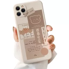 Funda Para iPhone 11 Pro 5.8 Silicona Beige Dibujos Marro...