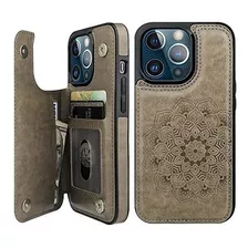 Funda Para iPhone 13 Pro/6.1/billetera/cuero Labrado/gris