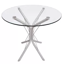 Mesa Jantar 80cm Redonda Vidro Temperado Base Ana Metal Np Cor Da Tampa Transparente Cor Dos Pés Branco