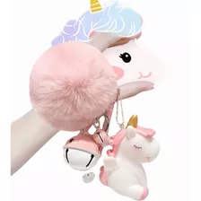 Llavero Unicornio De Peluche Campana Rosa Para Mujeres Niña