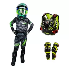 Conjunto Motocross Infantil Camuflado+colete+joelheira