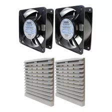 2 Mini Ventilador 120mm + 2 Grelha Plástica Com Filtro