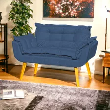 Namoradeira Decorativa Para Recepção Consultório Suede Cores Cor Azul-marinho Desenho Do Tecido Tecido Suede