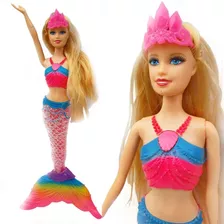 Boneca Sereia Acende Luz Emite Som Musical Barbie Princesas