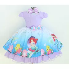 Fantasia Ariel A Pequena Sereia Fundo Mar Vestido Infantil
