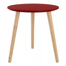 Mesa Lateral Roja Patas De Madera