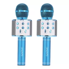 Set X2 Micrófono Gadnic Karaoke Recargable Inalambrico Color Azul