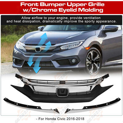For 2016-2018 Honda Civic Front Bumper Upper Grille W/ C Jjb Foto 2