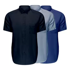 Kit 3 Camisa Social Masculina Manga Curta Blusa Barata