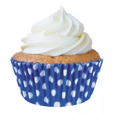 Forminhas Papel Mini Cupcakes Azul Bolinhas Brancas 90 Unid