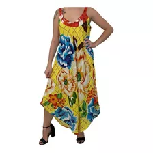 Vestido Florido Indiano Moda Praia Tamanho Unico Amarelo