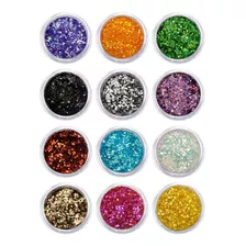 Kit 12 Glitters Flocados Decoração De Unhas De Gel Nail Art Cor Multicolor