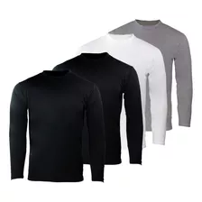 Pack X 4 Remera Basica Hombre Manga Larga Lisa 100% Algodon