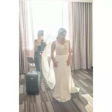 Vestido De Novia Con Pedrería, Corte Imperio.