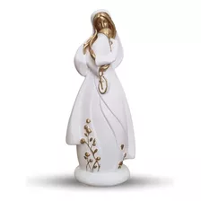 Estátua Mãe Com Filho 27 Cm Branca E Dourada