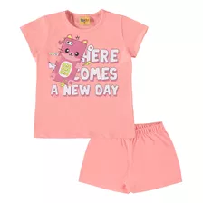 Rollu Pijama Curto Infantil Estampado Rosa
