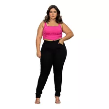 Calça Jeans Preta Feminina Plus Size Cintura Alta Com Lycra