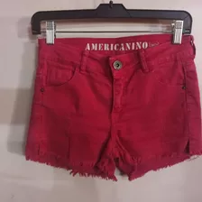 Short Elastizado Jean Américanino Se Rojo Efecto Gastado Fab